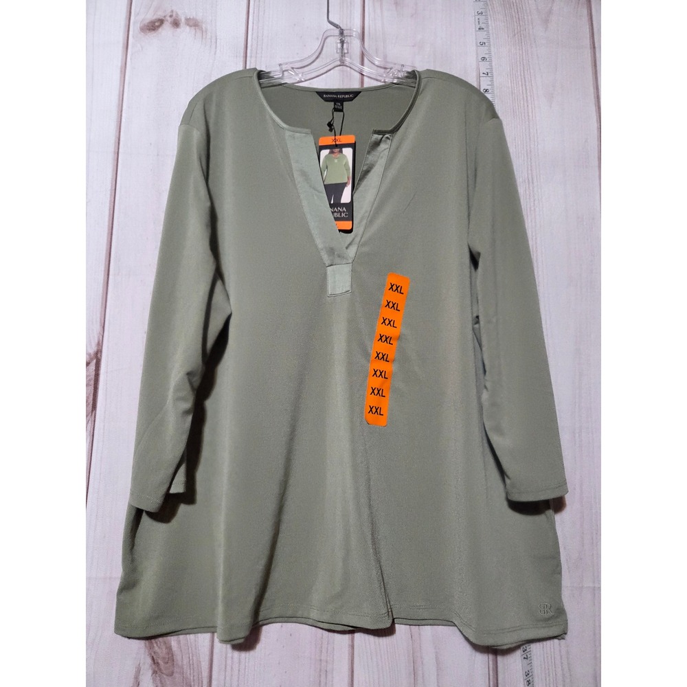 Banana Republic Olive‎ Green Tunic Top V Neck 3/4 Sleeve XXL